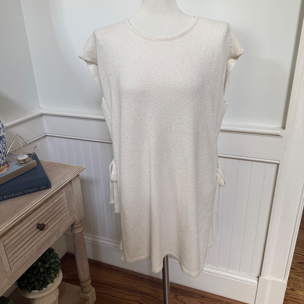 Refinity Limited Edition Cream Knit Side Tie Tunic Mini Dress S Ivory‎ Cap Slv